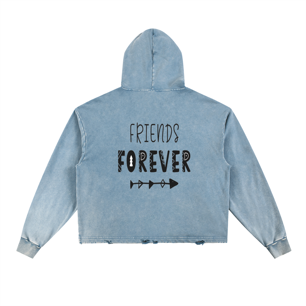 Vintage Washed Frayed-Hem Hoodie
